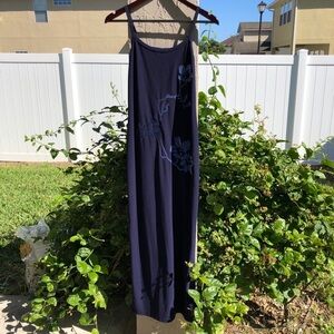 Vintage Per Septions Maxi Midi Dress Slit Blue Floral S?